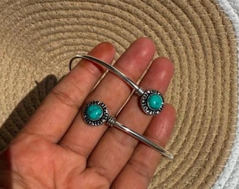 Bracciale rigido placcato argento e turchese: bracciale boho