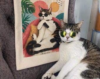 Cat Tote Bag Aestehtics | funny cat illustration| Gift for Cat Lovers| Tote Bag Art| Chayote Cat Bag| Cat Mom Tote bag