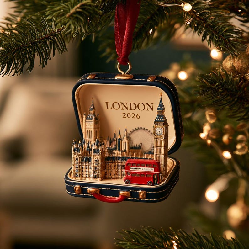 Bus Lettr Design Personalized London Christmas Ornament, 2026 Travel Gift, Acrylic or ...