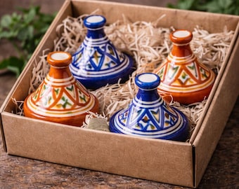 Mini set tajine marocchino – Decorazione in ceramica fatta a mano – Piccolo contenitore per spezie, idea regalo