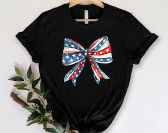 Camiseta Coquette con lazo de la bandera estadounidense, camiseta patriótica de EE. UU., ropa para el Día de la Independencia.