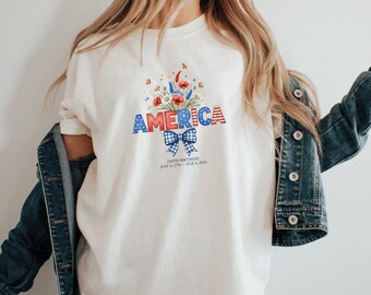 Camiseta del 250 aniversario de Estados Unidos, camiseta patriótica floral del 4 de julio de 2026, camiseta del Día de la Independencia de EE. UU., camiseta vintage estadounidense.