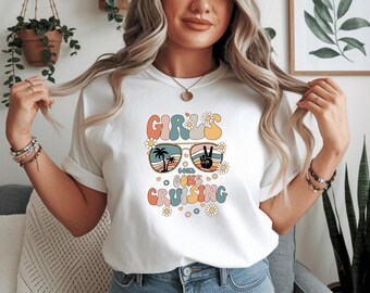 Camiseta retro para despedida de soltera "Girls Gone Cruising", camiseta ideal para vacaciones de verano.