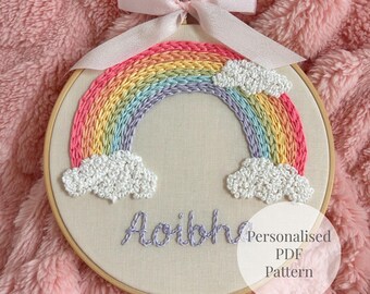 Custom Rainbow Embroidery Pattern PDF, Personalized Name Art, Beginner Hand Embroidery, Nursery Decor, Baby Shower Gift, Digital Download