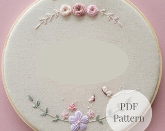 Pastel Wreath Floral Embroidery Pattern PDF | Beginner Embroidery | Floral Hoop Art | Instant Download
