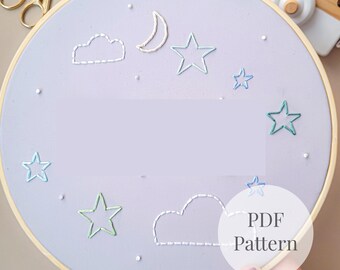 Moon and Stars Embroidery Pattern, Beginner Hand Embroidery Hoop PDF, Celestial Nursery Decor Template, Easy DIY Baby Room Wall Art Download