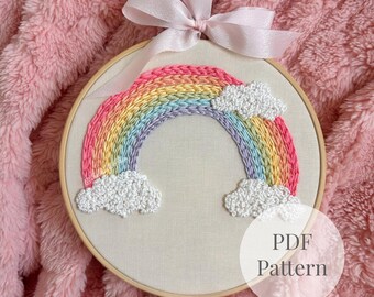 Rainbow Embroidery Pattern PDF, Beginner Hand Embroidery, Pastel Hoop Art, Nursery Wall Decor, Baby Shower Gift, Digital Download