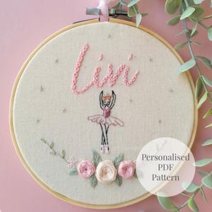 Personalized Ballerina Embroidery Pattern (PDF Download) | Beginner-Friendly Hand Embroidery Design | Floral Ballerina Baby Girl Gift |