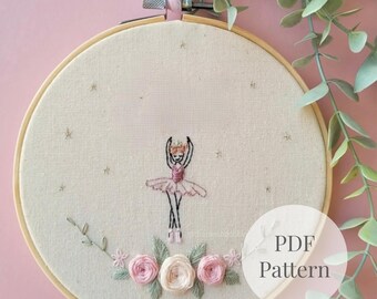 Ballerina Embroidery Pattern (PDF Download) | Beginner-Friendly Hand Embroidery Design | Floral Ballerina Baby Girl Gift | Girls Room Decor