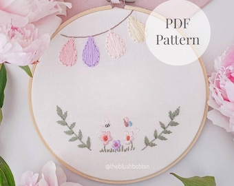 Bunting Floral Embroidery Pattern PDF | Bee Butterfly Hoop Art | Beginner Embroidery Guide | Nursery Spring Wall Decor | Digital Download