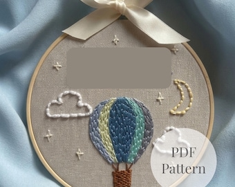 Hot Air Balloon Embroidery Pattern PDF | Baby Boy Nursery Wall Art | Baby Boy DIY Gift | Keepsake for Son | Instant Download