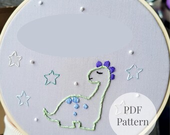Adorable Green Dinosaur Embroidery Pattern PDF | Beginner Hand Embroidery Hoop Pattern | Cute Dino Childs Room DIY |Easy Instant Download