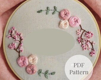 Cherry Blossom Embroidery Pattern PDF | Beginner Floral Hand Embroidery Design | DIY Hoop Art Instant Download Tutorial