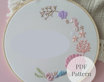 Seashell Embroidery | Coastal Ocean Instant Download Pattern | Beginner Embroidery | Coastal Wreath Decor | Beach House Art
