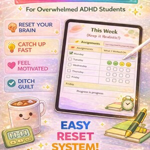 ADHD iPad Planner for Students | Digital Study Planner | Focus, Time Blocking, Brain Dump, Weekly Reset | GoodNotes PDF