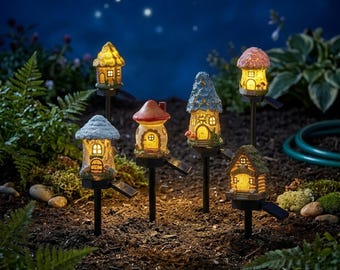 Solar Mushroom House Garden Light, Whimsical Outdoor Decor, Waterproof Fairy Landscape Stake Light, Unique Gift for Garden Lovers