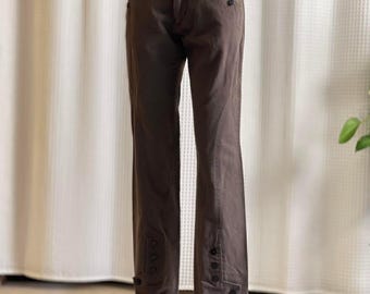 Vintage Y2K Lynne Larson bruna raka byxor med knappdetaljer Grunge storlek 6