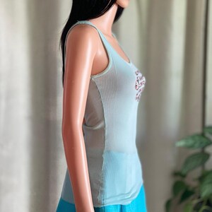 Vintage 90s Y2K Free People Blue Ribbed Tank Top Beaded Snake Rare Label Size S image 3