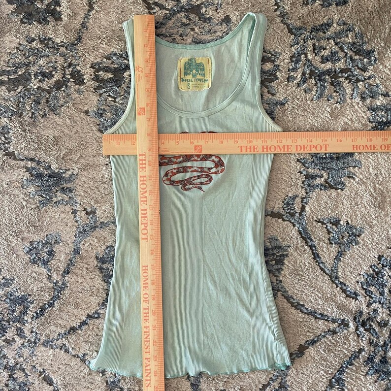 Vintage 90s Y2K Free People Blue Ribbed Tank Top Beaded Snake Rare Label Size S image 5
