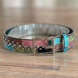 Guess Womens Patchwork Snakeskin Studded Rhinestone Belt Multi Color McBling M