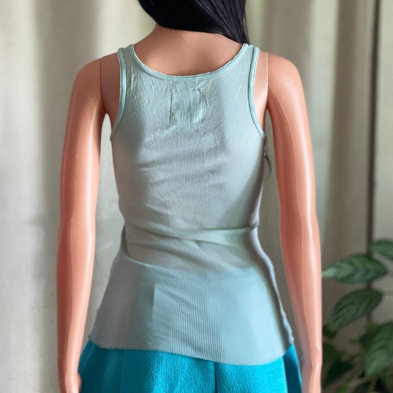 Vintage 90s Y2K Free People Blue Ribbed Tank Top Beaded Snake Rare Label Size S image 4