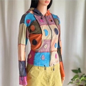 Festival Patchwork Pixie Hoodie Zip Up Cotton Jacket Multicolor Nepal Womens L