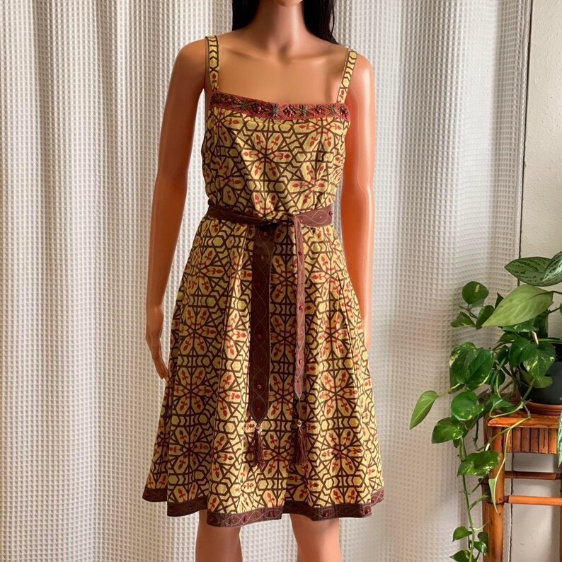 Vintage Y2K Yoana Baraschi Anthropologie Geometric Print Dress Cottagecore Sz 10 image 2