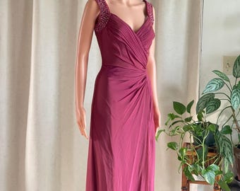 Vintage Y2K Tadashi Silk Chiffon Beaded Evening Gown Formal Prom Dress Size 0