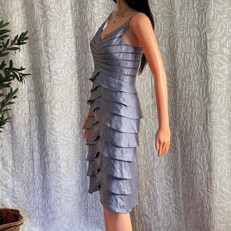 Vintage Y2K Adrianna Papell Metallic Purple/Gray Layered Formal Dress Fairy Sz 4 image 7