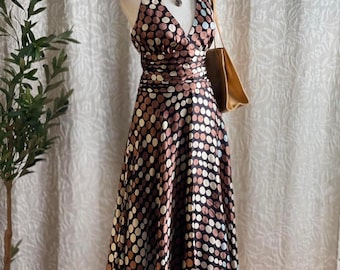 Vintage Y2K Monsoon 100% Silk Polka Dot Halter Midi Dress Size UK 10 / US 6