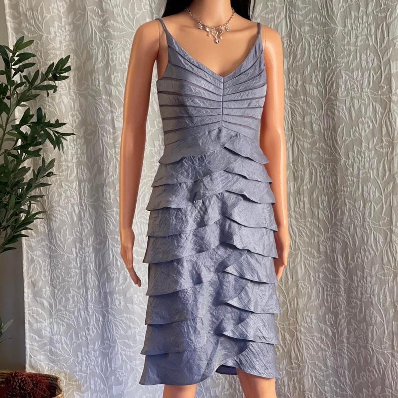 Vintage Y2K Adrianna Papell Metallic Purple/Gray Layered Formal Dress Fairy Sz 4 image 2