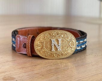 ヴィンテージ クラムリン 編み込みベルト イニシャルN ゴールドトーン ブロンズ ウエスタン レディース サイズ28