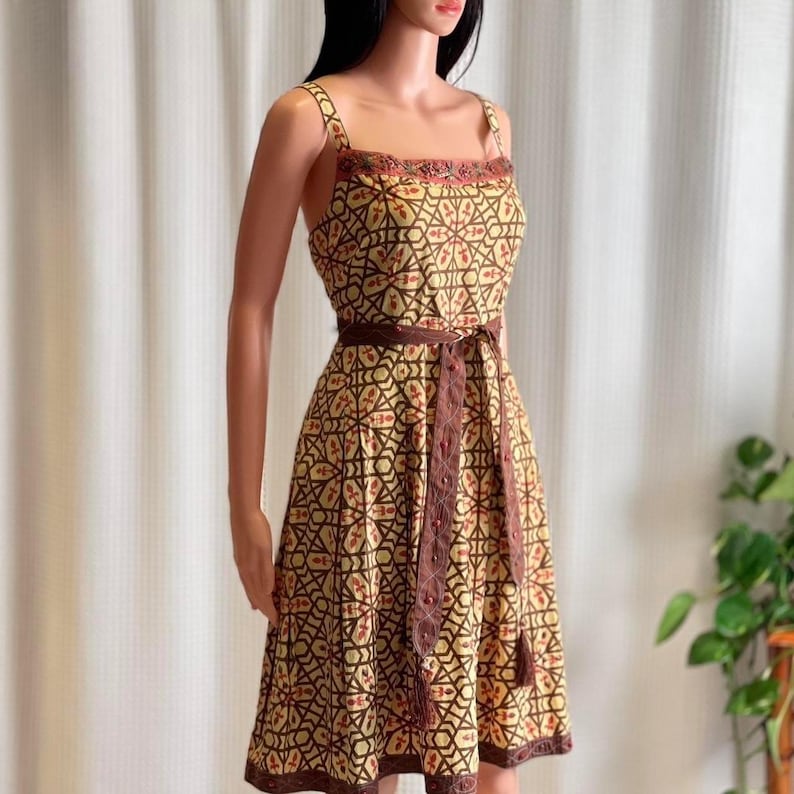 Vintage Y2K Yoana Baraschi Anthropologie Geometric Print Dress Cottagecore Sz 10 image 1