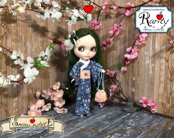 Doll Kimono Yukata: 1/6 Scale for Blythe, Licca, Azone, Obitsu, with accessories, bag, socks, 3D printed sandals.