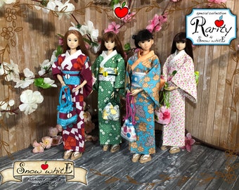 Yukata, Kimono for doll 1/6 scale, 27 cm, 10.6 inch, 28 cm, 11 inch, Momoko, Blythe, Azone Pure Neemo, Obitsu. A