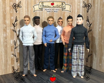 Turtleneck sweater in worked cotton for 1/6, 30.5 cm, 12 inch male doll and similar dolls.