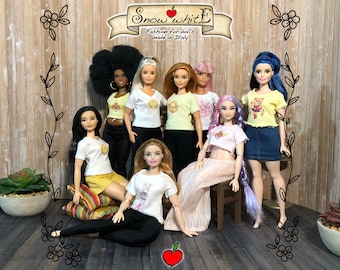 Curvy Doll T-Shirt: Cartoon Print Fashion Clothes (1/6 Scale)