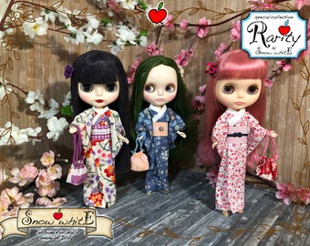 Yukata, Kimono for doll 1/6 scale ( 27 cm, 10.6 inch, 28 cm, 11 inch ) Blythe, Licca Chan, Azone Pure Neemo, Obitsu. A