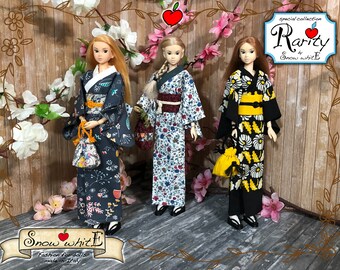 Yukata, Kimono for doll 1/6 scale, 27 cm, 10.6 inch, 28 cm, 11 inch, Momoko, Blythe, Azone Pure Neemo, Obitsu. B