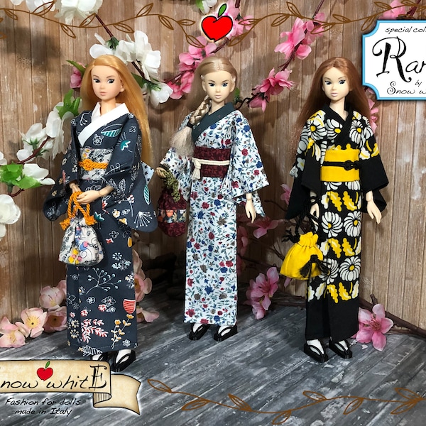 Yukata, Kimono for doll 1/6 scale, 27 cm, 10.6 inch, 28 cm, 11 inch, Momoko, Blythe, Azone Pure Neemo, Obitsu. B