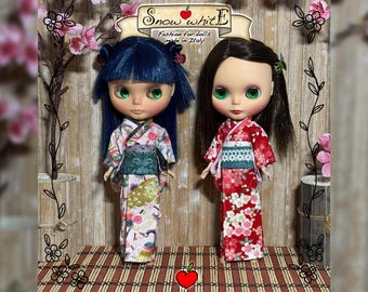 1/6 Scale Doll Kimono Yukata for Blythe, Licca, Azone, Obitsu body Dolls.