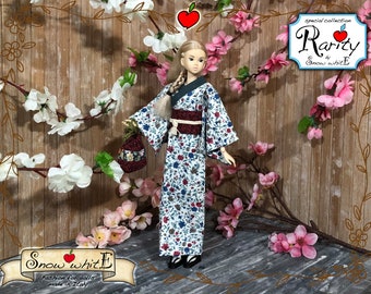 Doll Kimono Yukata: 1/6 Scale, for Momoko and similar dolls. With accessories, 3D printed sandals, socks, bag.