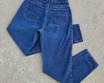 Vaqueros Lee Riders de los años 90, de talle alto, color azul, con etiqueta cónica, talla 12, 28" (talla estadounidense).