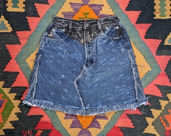 Vintage Rockies Western Denim Mini Skirt High Waist Acid Wash Blue 9/10 USA Made