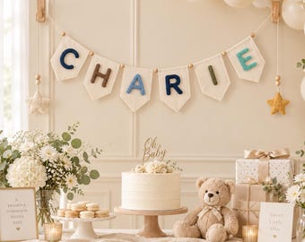 Baby Shower Banner, Personalized Name Bunting, Custom Baby Name Garland, Nursery Decor, First Birthday Party and Kids Room Decoration