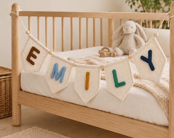 Custom Nursery Name Banner, Personalized Yarn Letter Garland, Canvas Pennant Bunting, Baby Room Decor, Kids Name Sign, Newborn Baby Gift