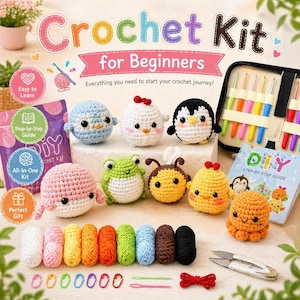 DIY-djurvirkningssats för nybörjare, Amigurumi-startset med garnnål och instruktioner, enkelt nybörjarpysselsats, present till henne
