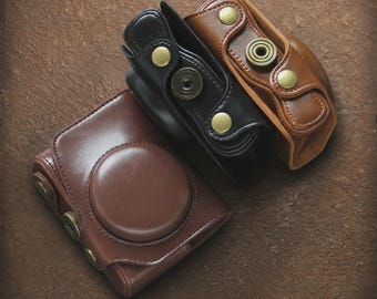 Leren cameratas voor Panasonic Lumix LX10: een perfect cadeau voor fotografen, een luxe vintage tas, ideaal voor een weekendje weg.