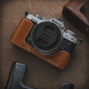 Nikon Zf läderkameraväska: Gåva till fotograf, vintageväska, Golden Hour Chase