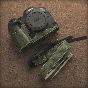 Canon EOS R5/ R6/R6 Mark II/R6 Mark III Leder-Kameratasche: Geschenk für Fotografen, hochwertige Vintage-Tasche, Erinnerungsstücke für Liebe und Freundschaft Graygreen+Should.Str